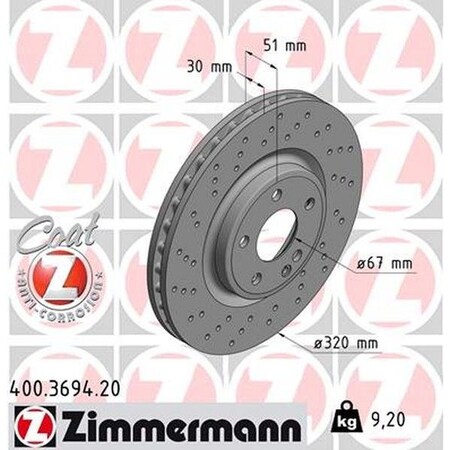 Zimmermann Brake Disc - Standard/Coated, 400.3694.20 400.3694.20